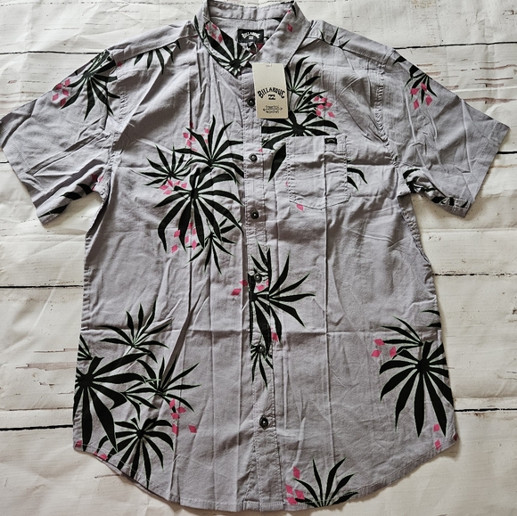 New Billabong Men's Stretch Wovens Grey Floral Button Down Short Sleeve Size S - Picture 1 of 6
